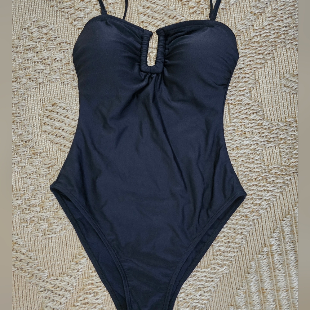 Caroline Constas Black Ruched Keyhole One-Piece Swimsuit - Picture 2 of 7